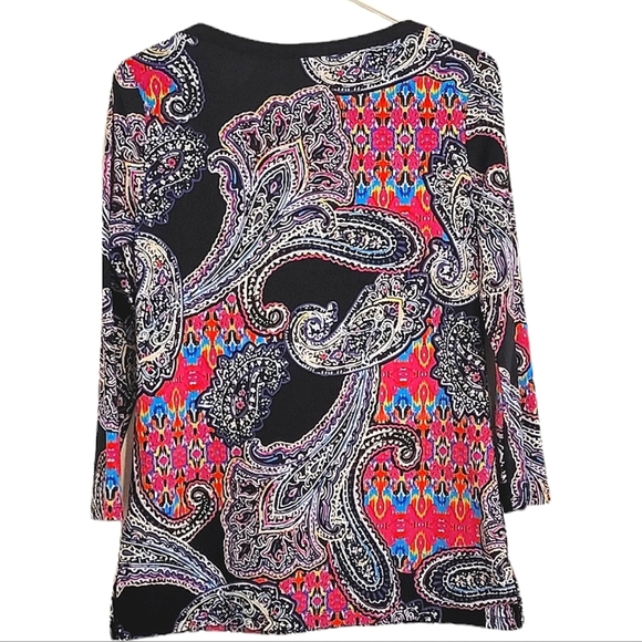 Ralph Lauren LRL Paisley Colorful Tunic Boat Neck Stretchy Long Top 3/4 Sleeve - Picture 2 of 10